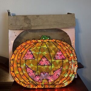 15" Holographic Pumpkin Light Sculpture Hanging Halloween Decoration in Box